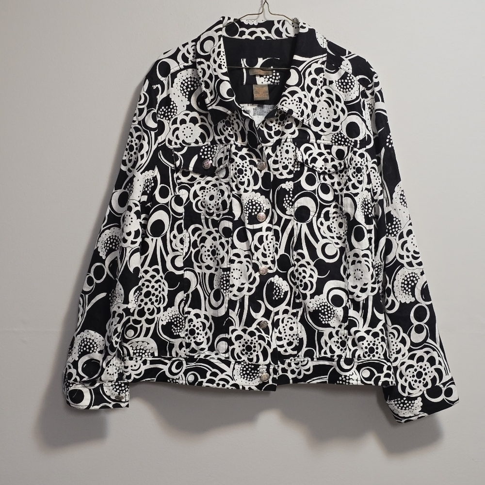 Anne Carson 100% Linen Floral Black and White Women's Jacket